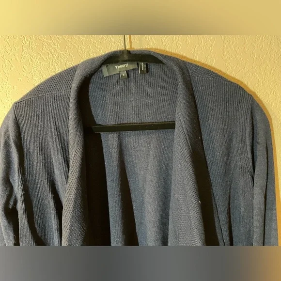 Theory Midnight Blue Women's Draped Cardigan with Pockets - Picture 5 of 8